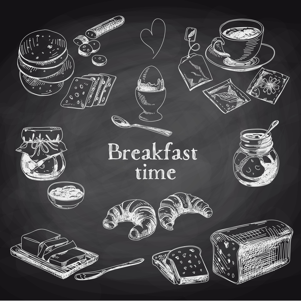breakfast items on a chalkboard