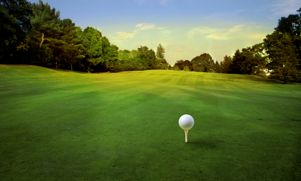 view of golf course field with golf ball