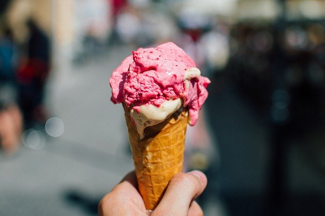 strawberry ice cream on a cone