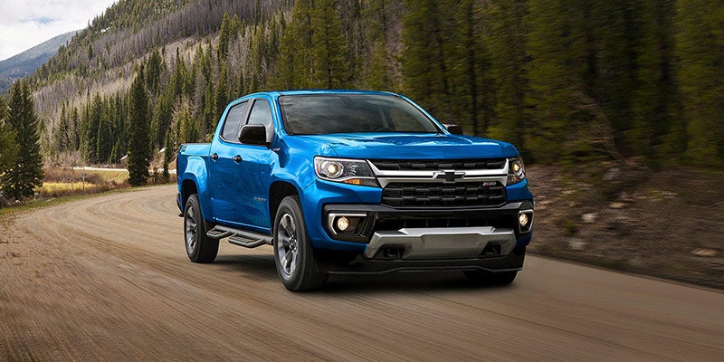 blue 2021 chevy colorado front side view