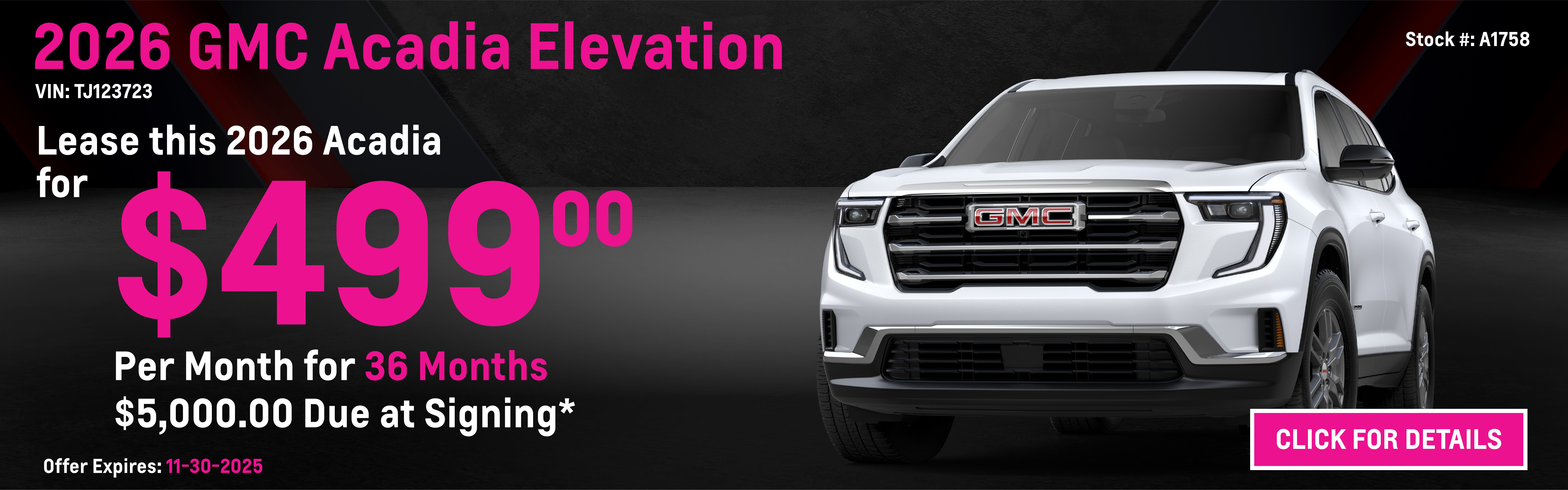 2026 GMC Acadia Elevation Lease Special