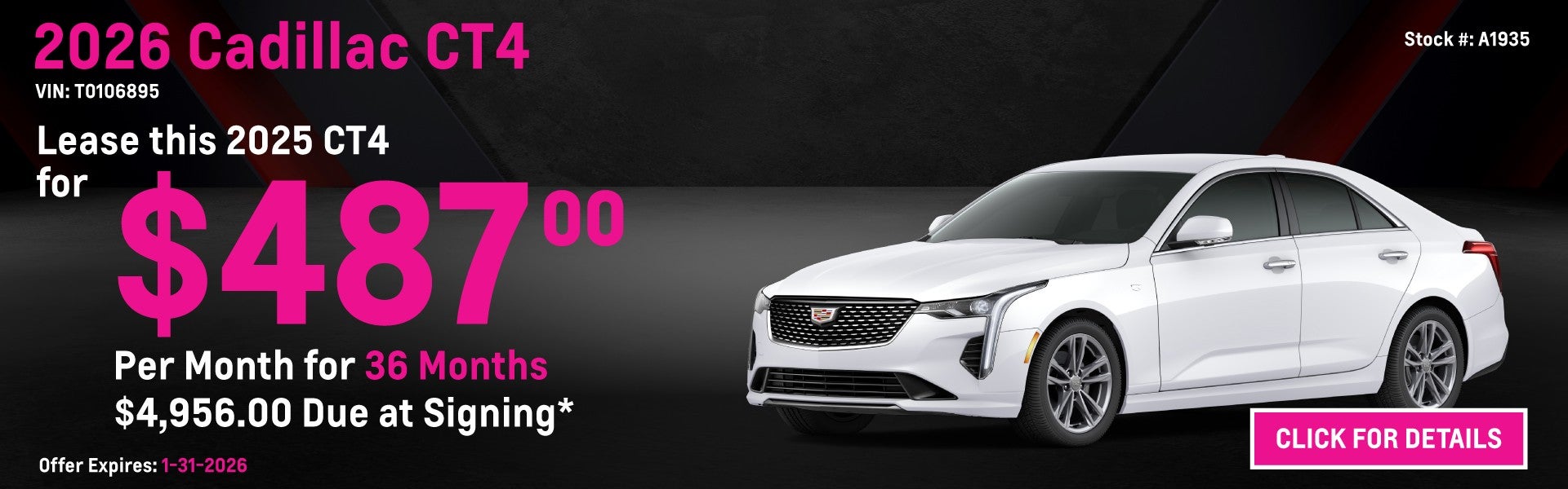 2026 Cadillac CT4 Luxury Lease Special: $487 per month