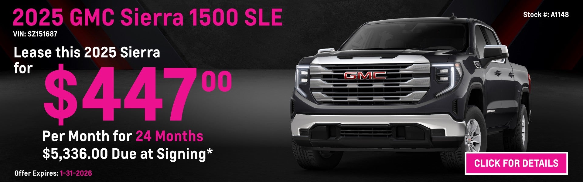 2025 GMC Sierra 1500 SLE Lease Special: $447 per month