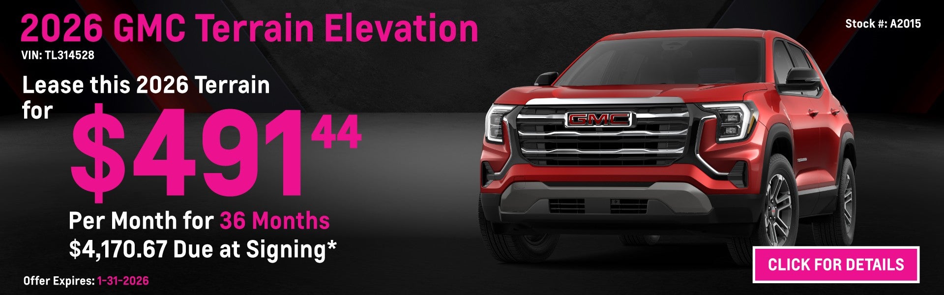 2026 GMC Terrain Elevation Lease Special: $491 per month
