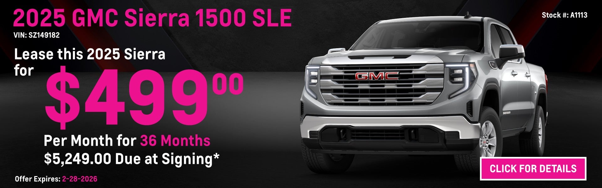 2025 GMC Sierra 1500 SLE Lease Special: $499 per month