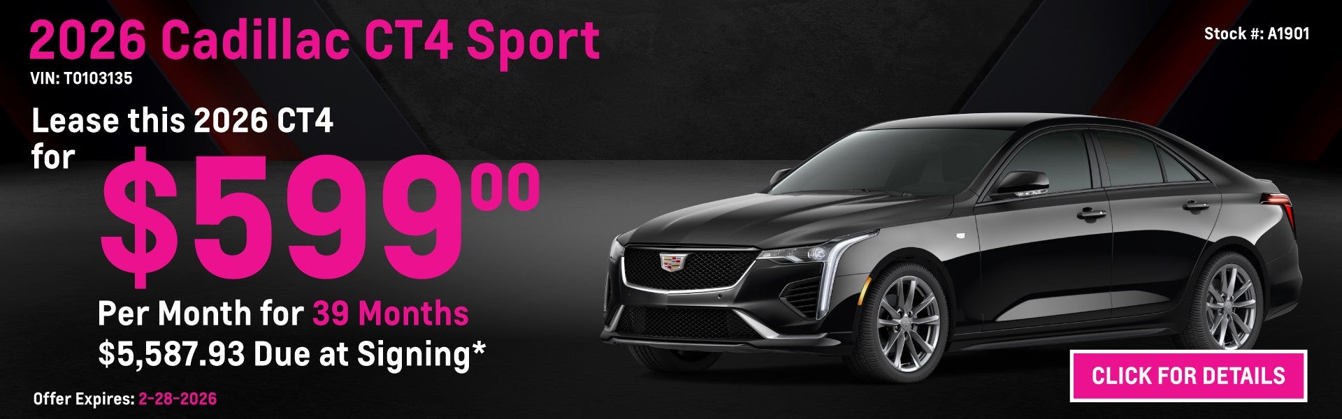 2026 Cadillac CT4 Sport Lease Special: $599 per month
