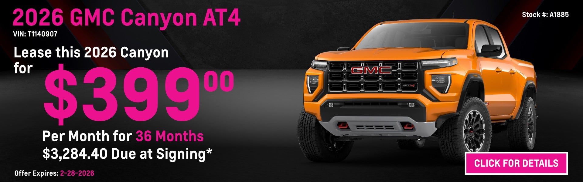 2026 GMC Canyon AT4 Lease Special: $399 per month