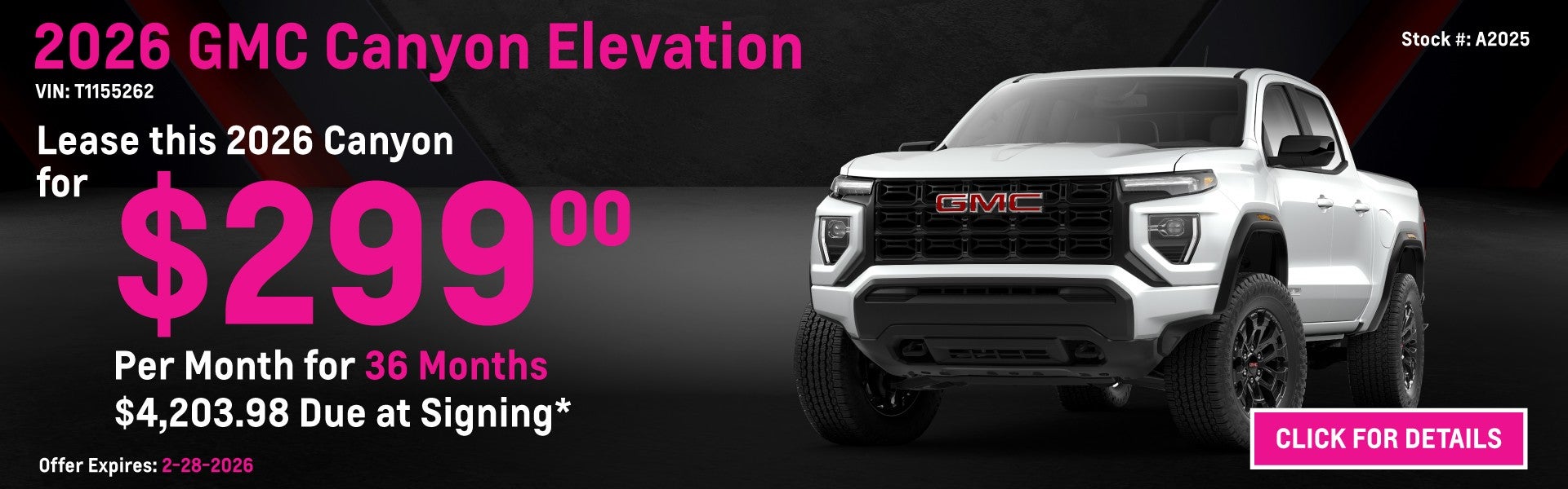 2026 GMC Canyon Lease Special - $299 per Month
