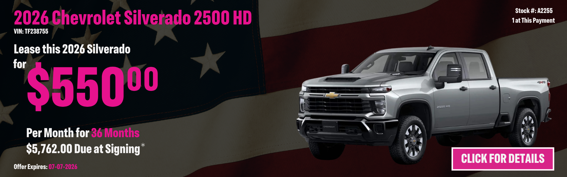 2026 Chevrolet Silverado 2500 HD Lease Special: $550 per mon
