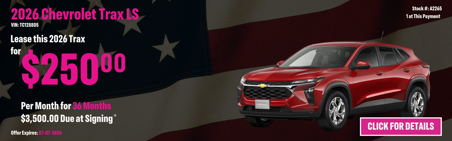 2026 Chevrolet Trax LS Lease Special: $250 per month