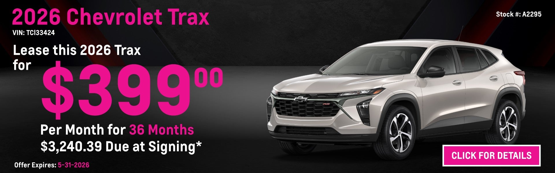 2026 Chevy Trax 1RS Lease Special: $399 per month