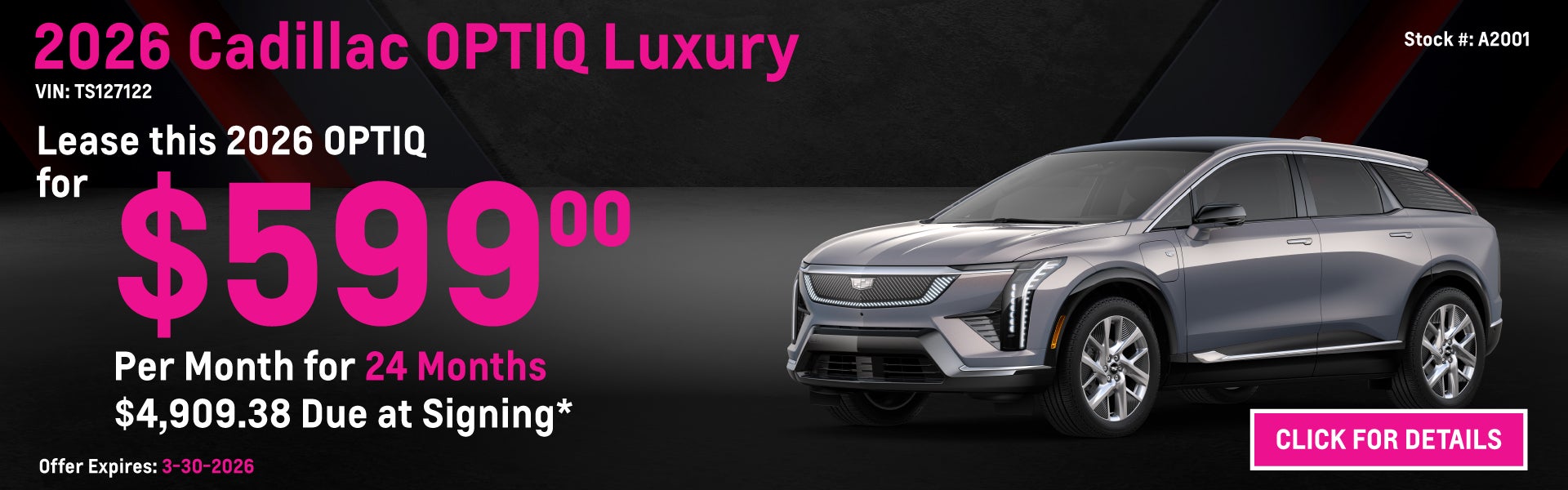 2026 Cadillac OPTIQ Luxury Lease Special: $599 per month