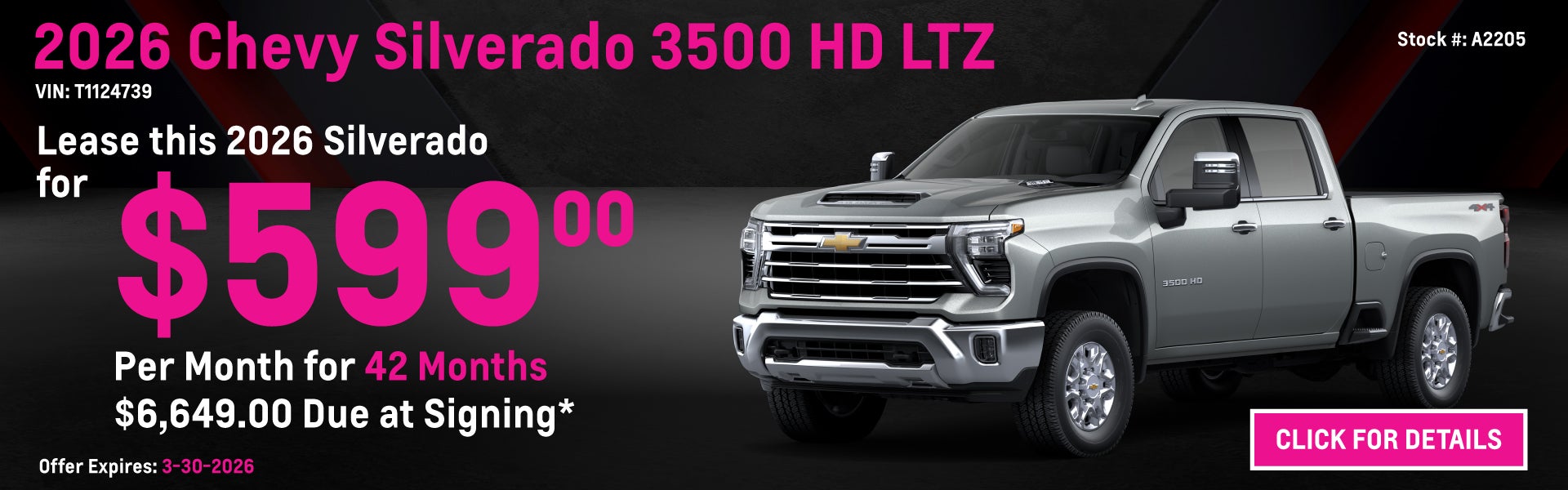 2026 Chevy Silverado 3500 HD LTZ Lease Special: $599 per mon